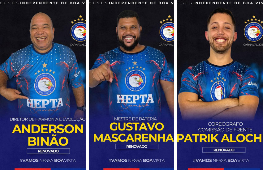Anderson Binão, Mestre Gustavo Mascarenhas e Patrick Alochio estão de contrato renovado com a Boa Vista para o Carnaval de Vitória 2026.