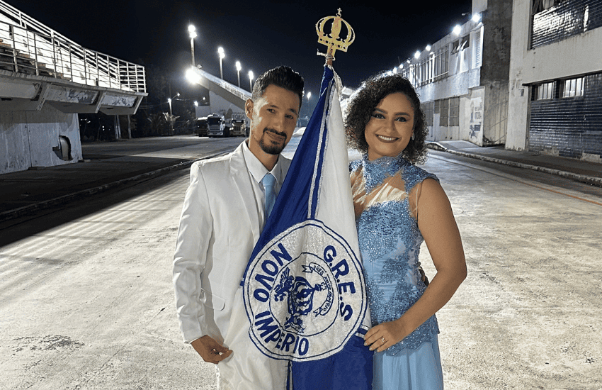Weskley Blank e Klaura Costa: o novo casal de mestre-sala e porta-bandeira da Novo Império para 2026.