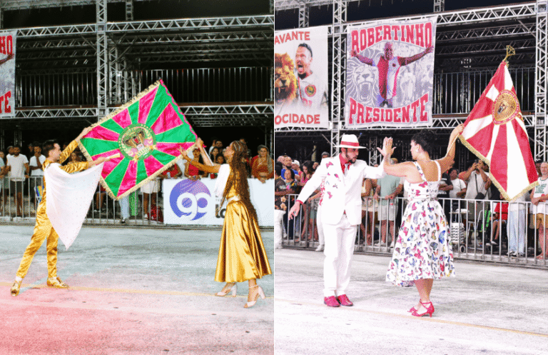 Casais de mestre-sala e porta-bandeira da Andaraí e Mocidade Unida da Glória (MUG)