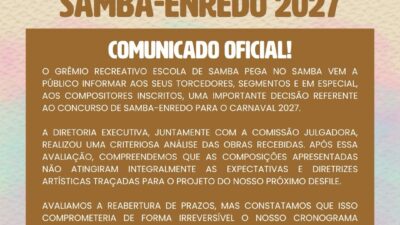Pega cancela disputa e vai encomendar samba-enredo de 2027